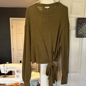 Easel Olive Long Sleeve Tie-Front Top